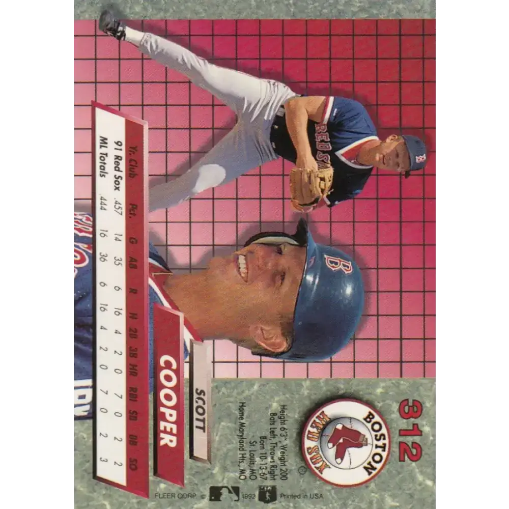 1992 Fleer Ultra #312 Scott Cooper NM-MT Boston Red Sox Baseball Card - Baseball Card Single