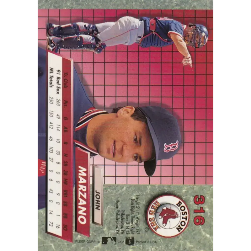 1992 Fleer Ultra #316 John Marzano NM-MT Boston Red Sox Baseball Card - Baseball Card Single