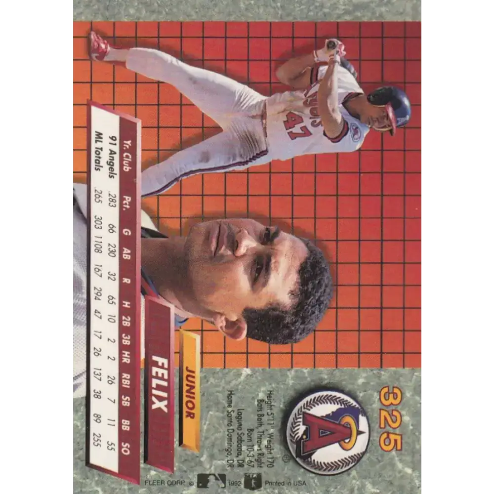 1992 Fleer Ultra #325 Junior Felix NM-MT California Angels Baseball Card - Baseball Card Single