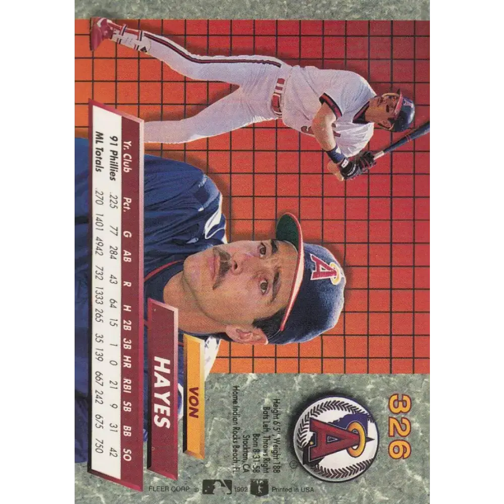 1992 Fleer Ultra #326 Von Hayes NM-MT California Angels Baseball Card - Baseball Card Single