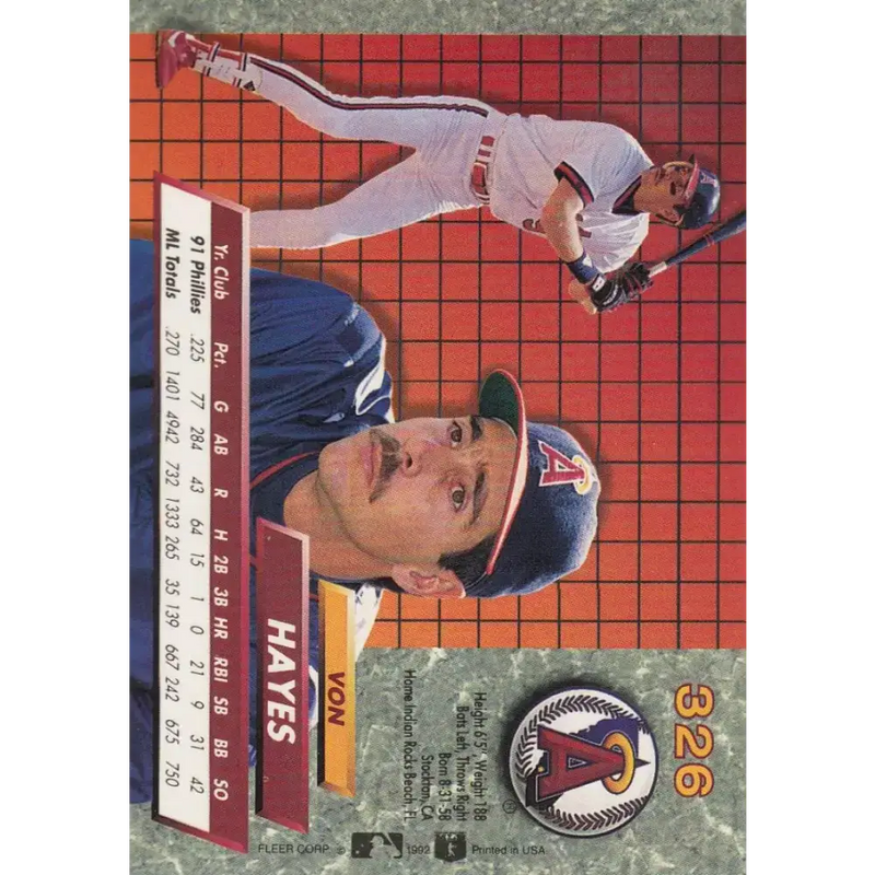 1992 Fleer Ultra #326 Von Hayes NM-MT California Angels Baseball Card - Baseball Card Single