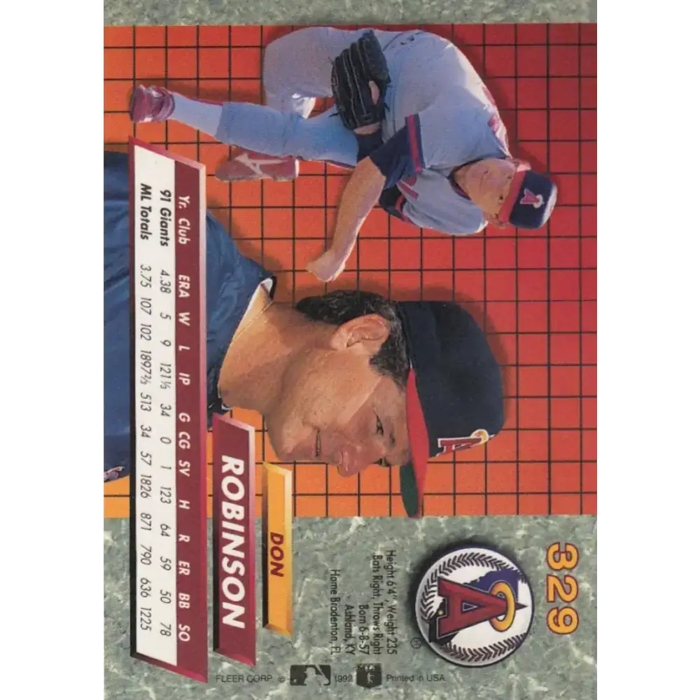 1992 Fleer Ultra #329 Don Robinson NM-MT California Angels Baseball Card - Baseball Card Single