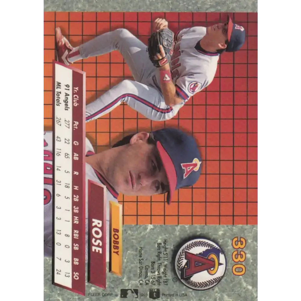 1992 Fleer Ultra #330 Bobby Rose NM-MT California Angels Baseball Card - Baseball Card Single