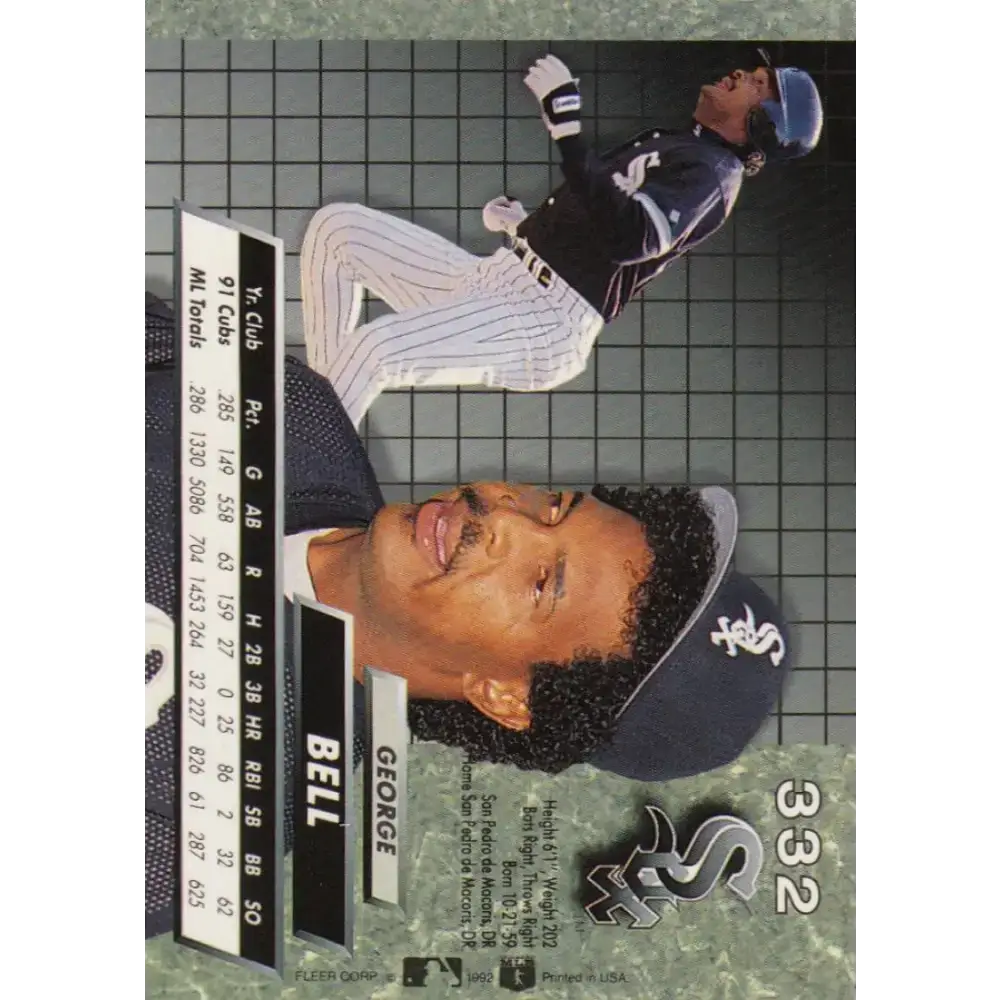 1992 Fleer Ultra #332 George Bell NM-MT Chicago White Sox Baseball Card - Baseball Card Single
