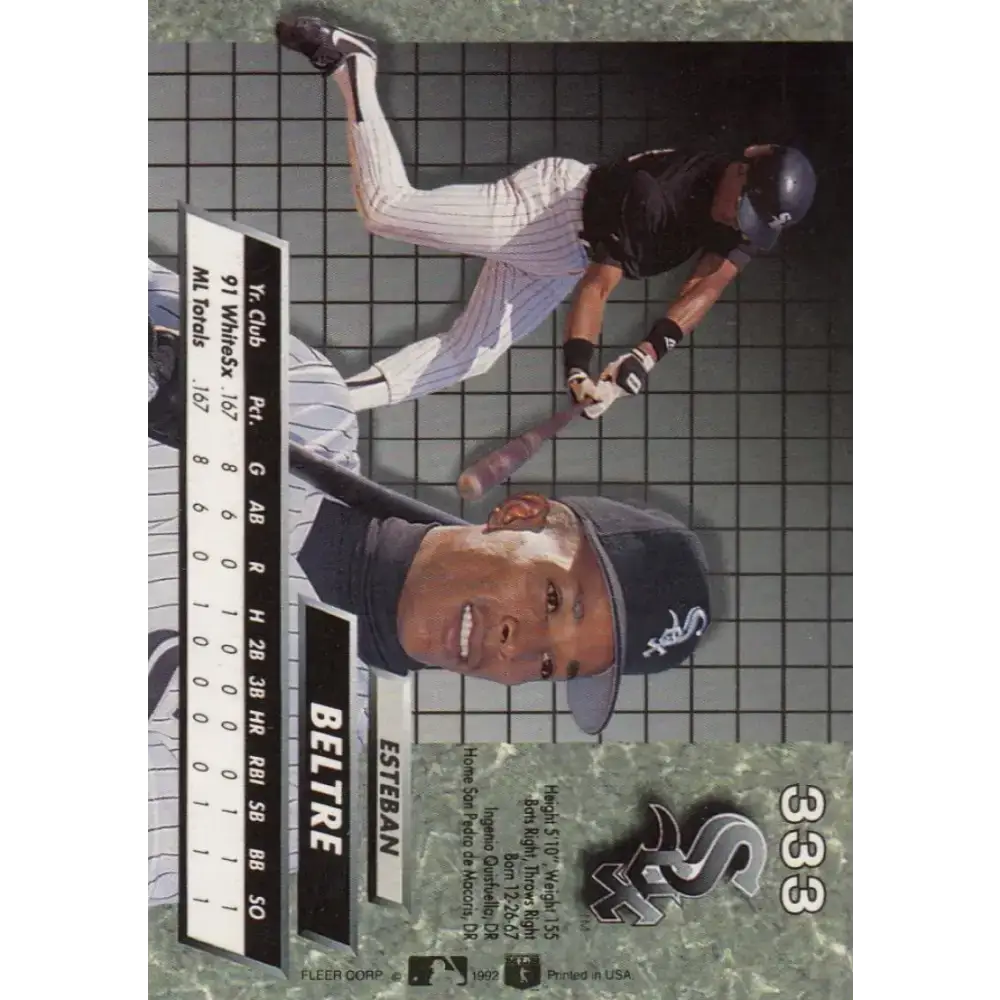 1992 Fleer Ultra #333 Esteban Beltre NM-MT RC Rookie Chicago White Sox Baseball Card - Baseball Card Single