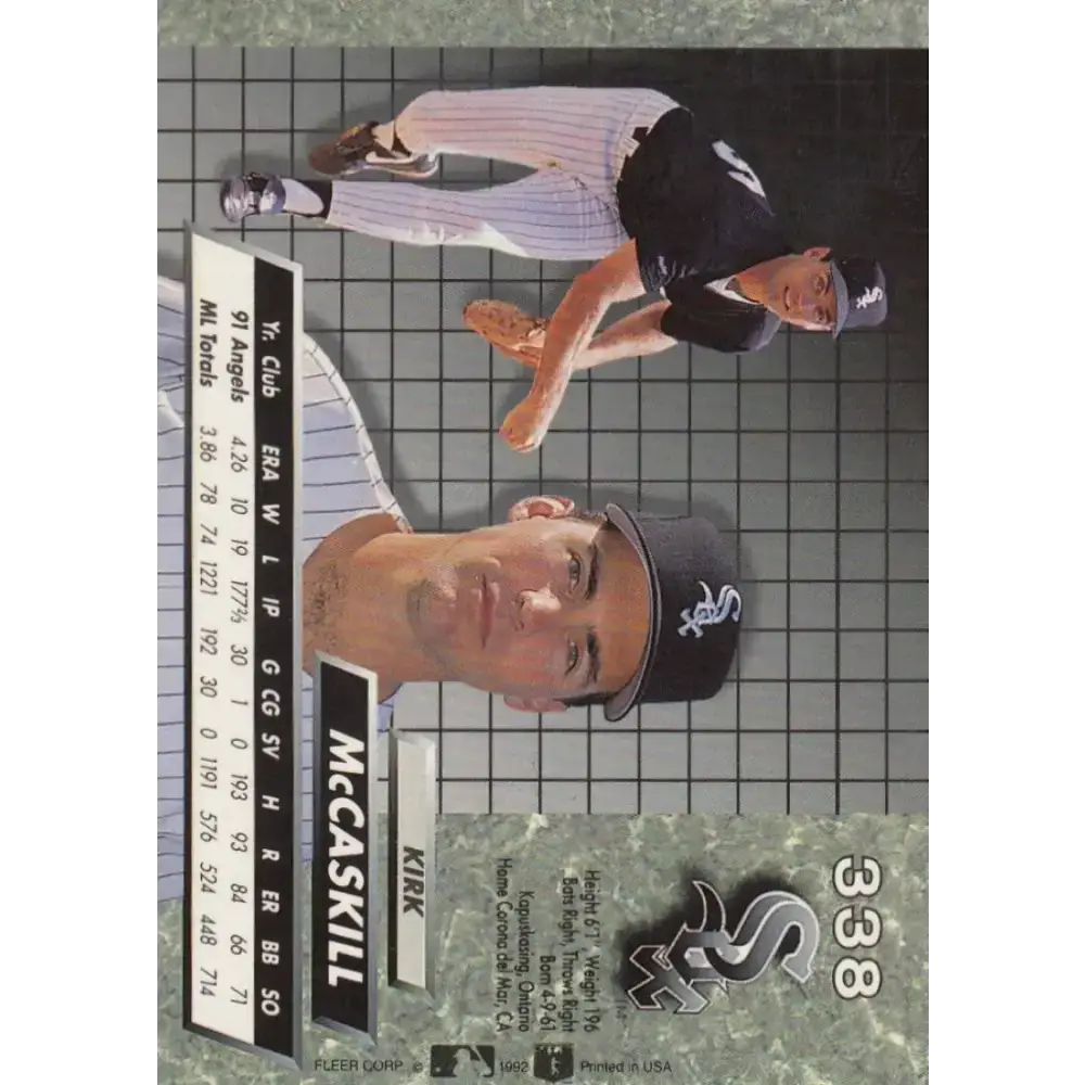 1992 Fleer Ultra #338 Kirk McCaskill NM-MT Chicago White Sox Baseball Card - Baseball Card Single