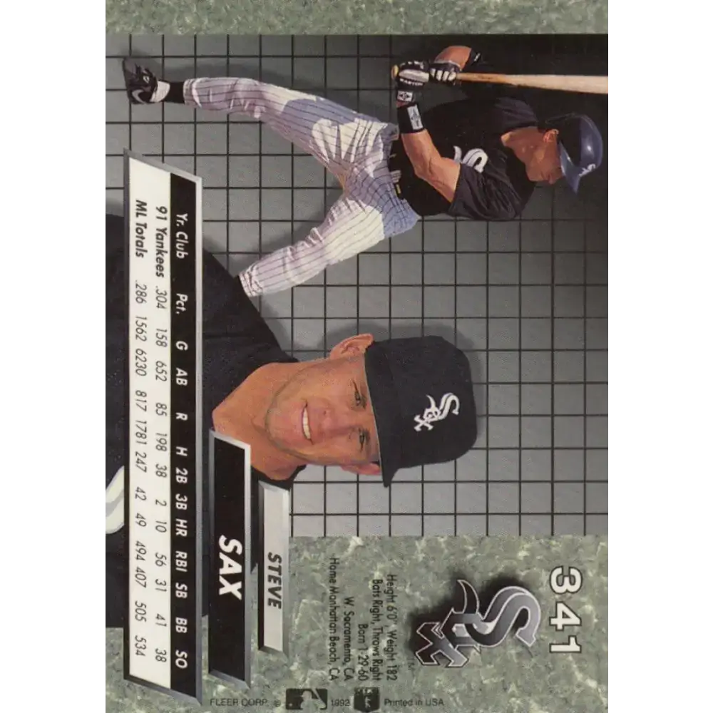 1992 Fleer Ultra #341 Steve Sax NM-MT Chicago White Sox Baseball Card - Baseball Card Single