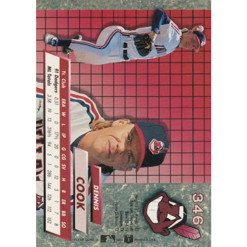 1992 Fleer Ultra #346 Dennis Cook NM-MT Cleveland Indians Baseball Card - Baseball Card Single