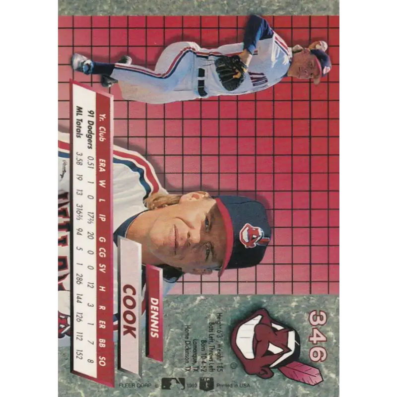 1992 Fleer Ultra #346 Dennis Cook NM-MT Cleveland Indians Baseball Card - Baseball Card Single