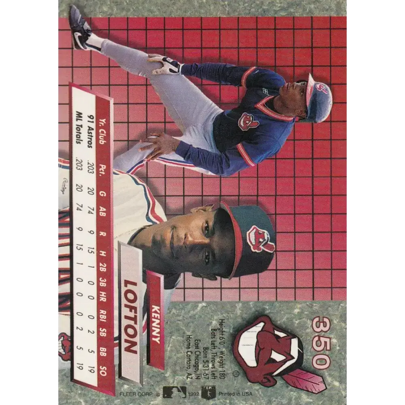 1992 Fleer Ultra #350 Kenny Lofton NM-MT Cleveland Indians Baseball Card - Baseball Card Single
