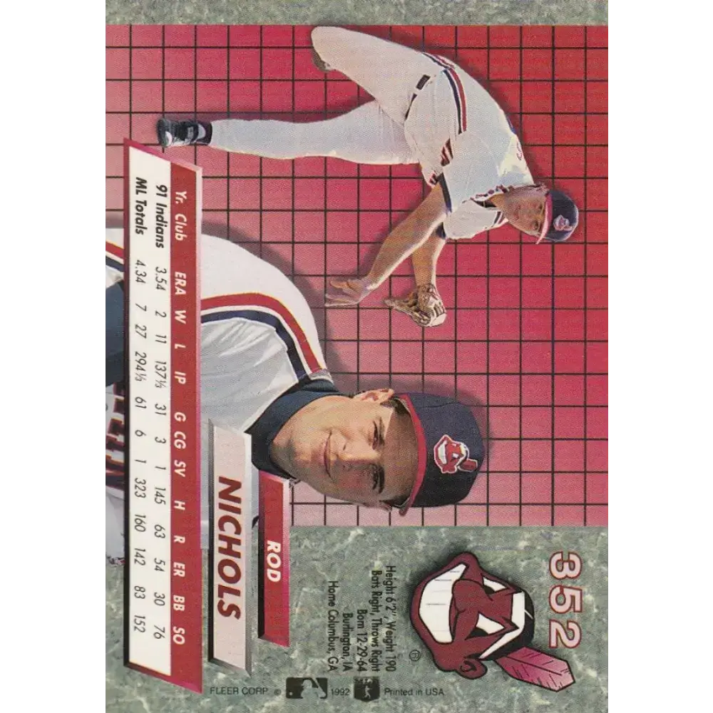 1992 Fleer Ultra #352 Rod Nichols NM-MT Cleveland Indians Baseball Card - Baseball Card Single