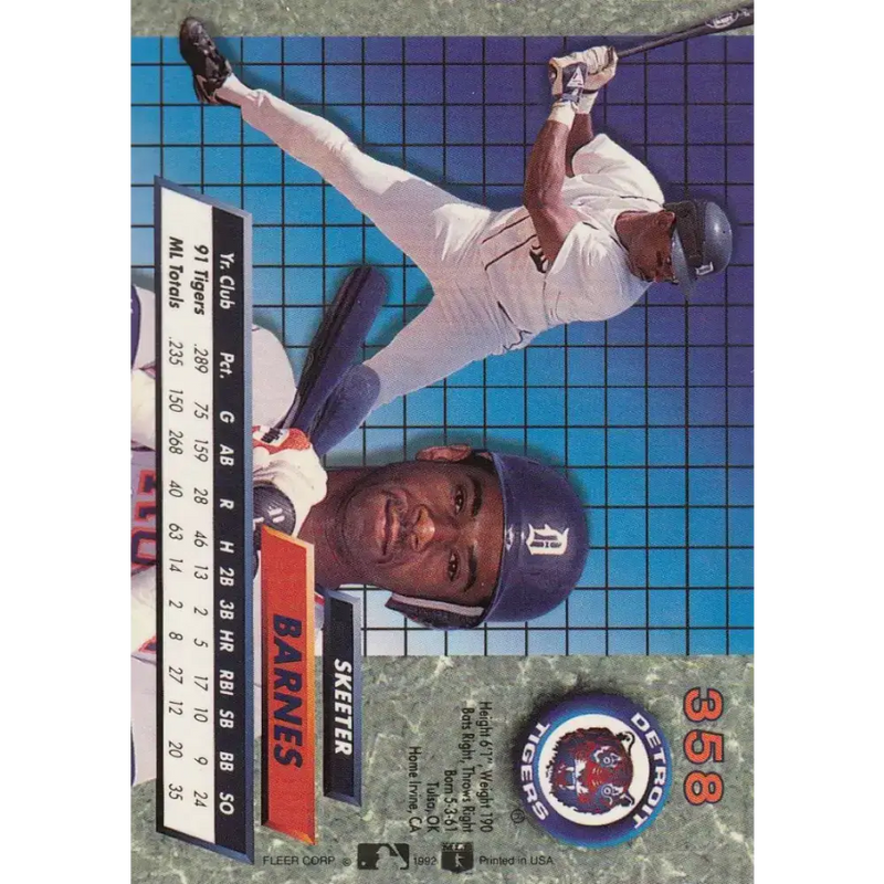 1992 Fleer Ultra #358 Skeeter Barnes NM-MT Detroit Tigers Baseball Card - Baseball Card Single