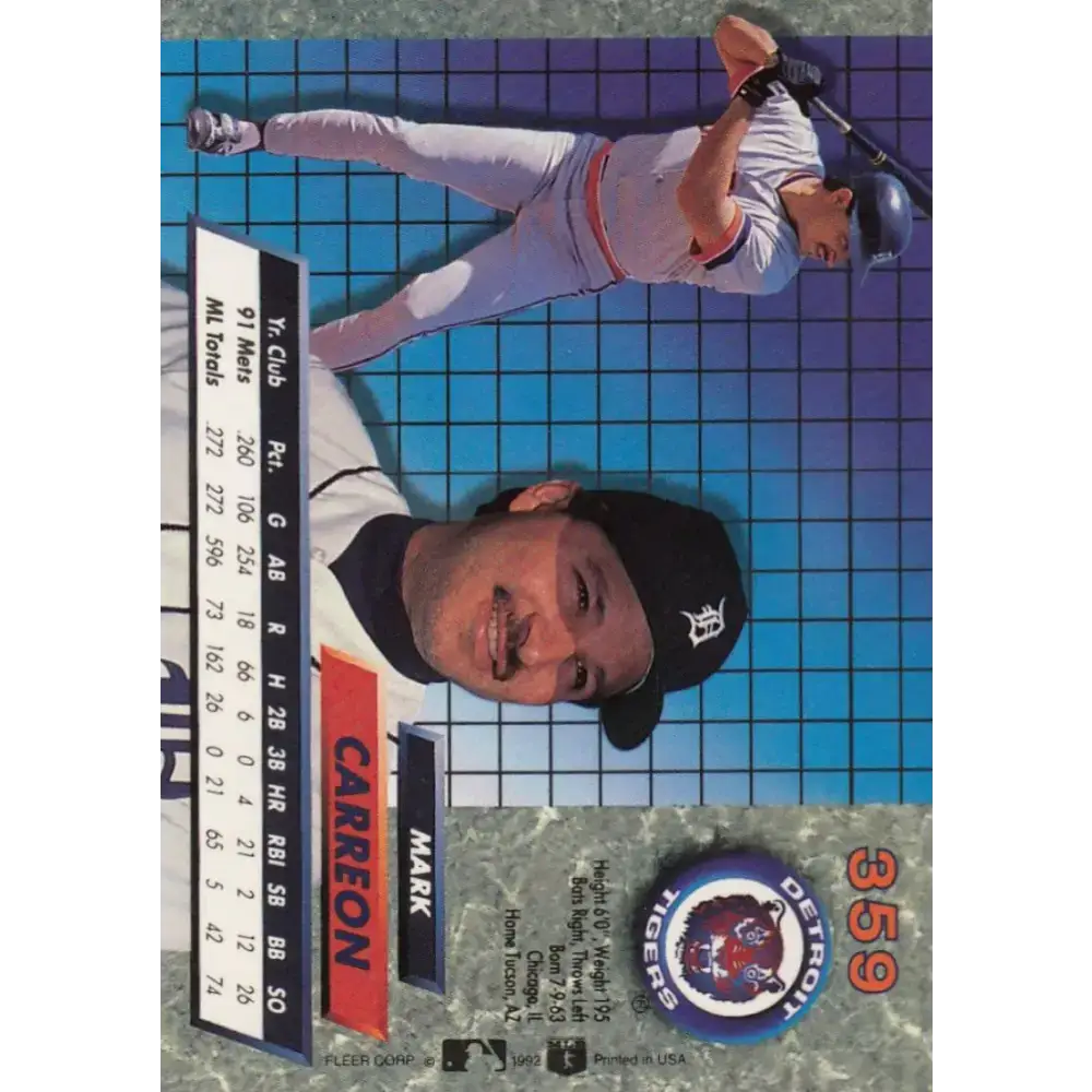 1992 Fleer Ultra #359 Mark Carreon NM-MT Detroit Tigers Baseball Card - Baseball Card Single