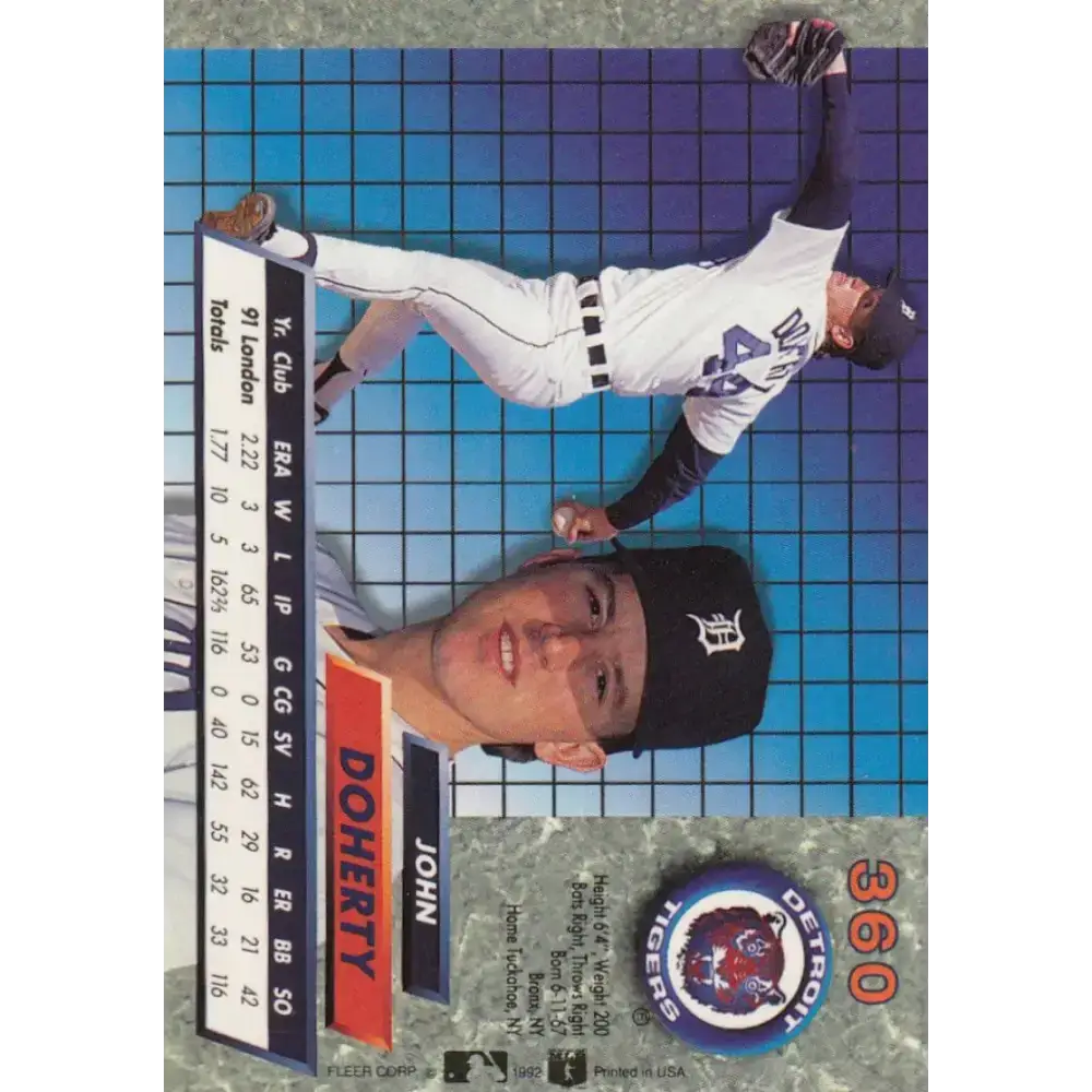 1992 Fleer Ultra #360 John Doherty NM-MT RC Rookie Detroit Tigers Baseball Card - Baseball Card Single