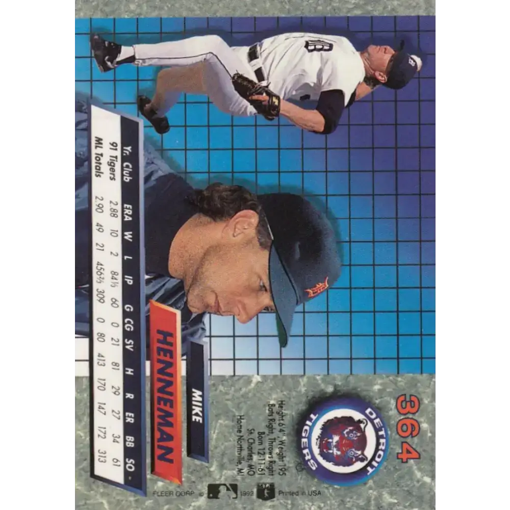 1992 Fleer Ultra #364 Mike Henneman NM-MT Detroit Tigers Baseball Card - Baseball Card Single