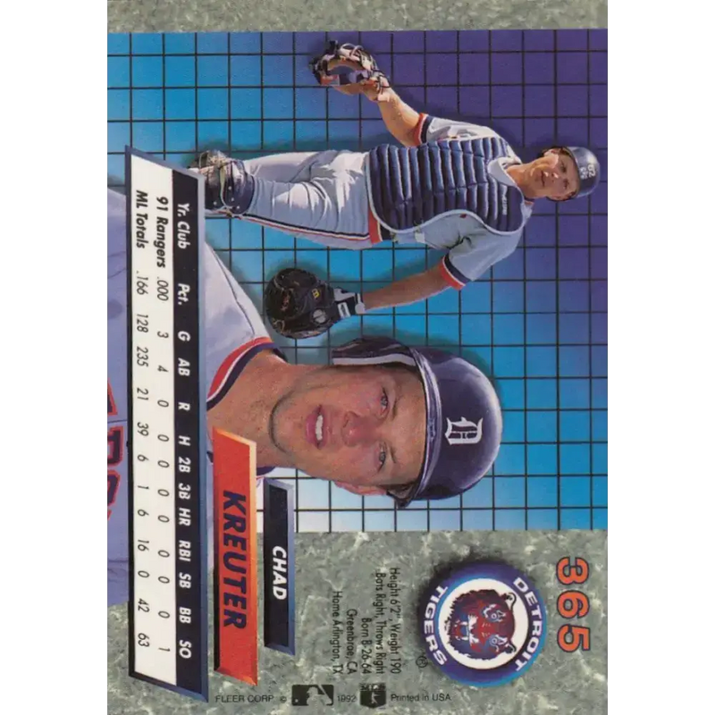 1992 Fleer Ultra #365 Chad Kreuter NM-MT Detroit Tigers Baseball Card - Baseball Card Single