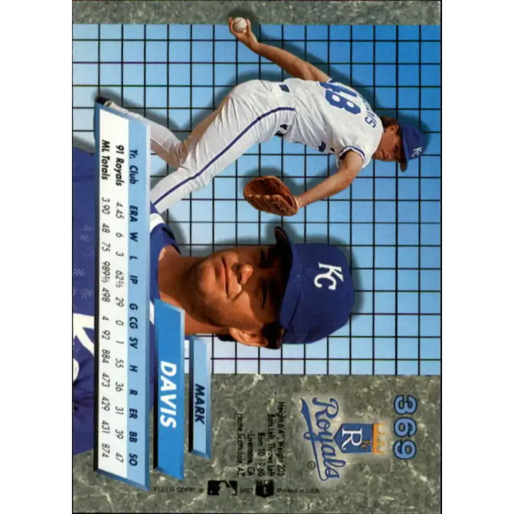 1992 Fleer Ultra #369 Mark Davis NM-MT Kansas City Royals Baseball Card - Baseball Card Single