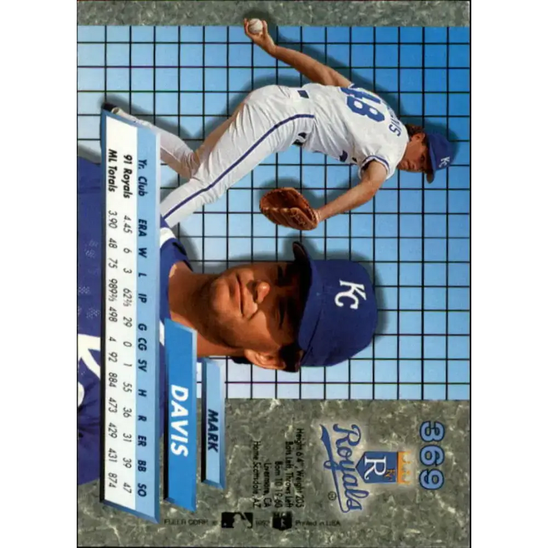 1992 Fleer Ultra #369 Mark Davis NM-MT Kansas City Royals Baseball Card - Baseball Card Single