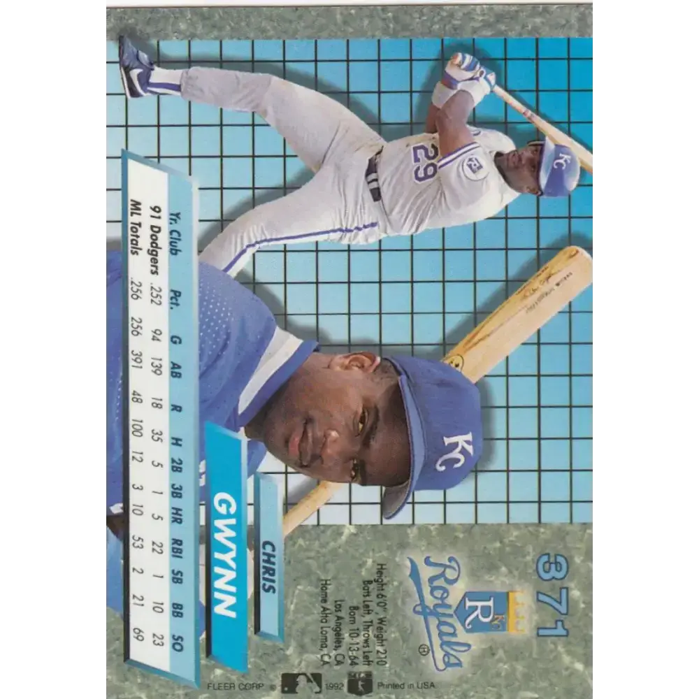 1992 Fleer Ultra #371 Chris Gwynn NM-MT Kansas City Royals Baseball Card - Baseball Card Single
