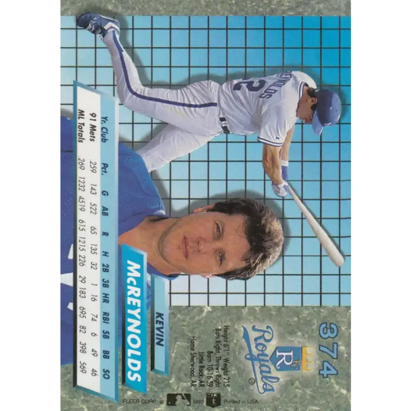 1992 Fleer Ultra #374 Kevin McReynolds NM-MT Kansas City Royals Baseball Card - Baseball Card Single
