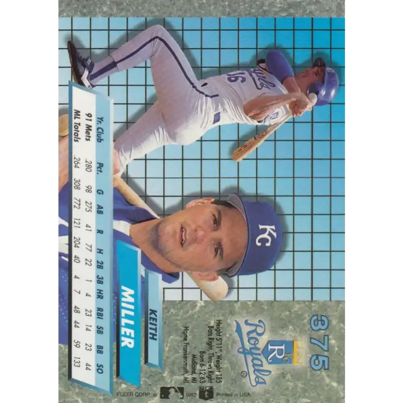 1992 Fleer Ultra #375 Keith Miller NM-MT Kansas City Royals Baseball Card - Baseball Card Single