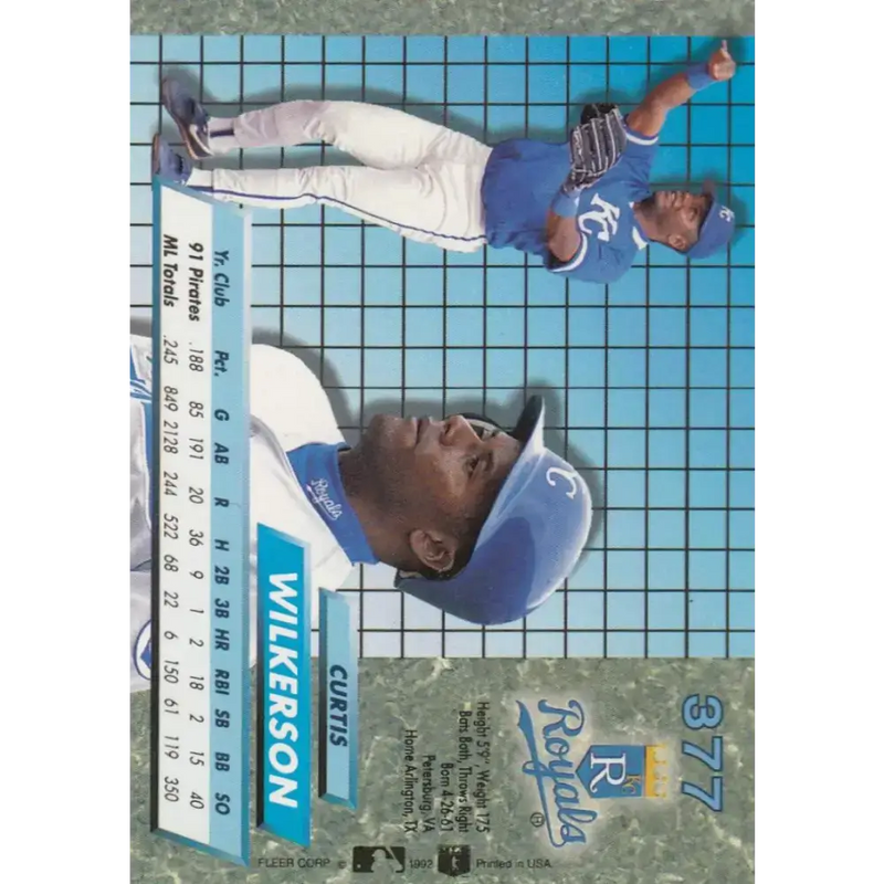 1992 Fleer Ultra #377 Curtis Wilkerson NM-MT Kansas City Royals Baseball Card - Baseball Card Single