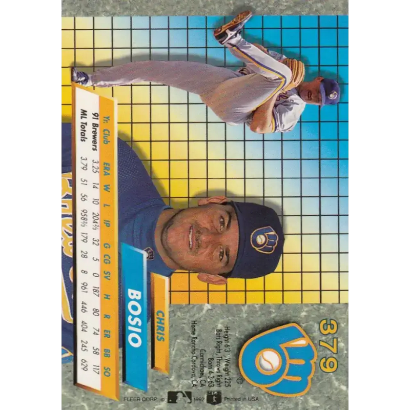 1992 Fleer Ultra #379 Chris Bosio NM-MT Milwaukee Brewers Baseball Card - Baseball Card Single