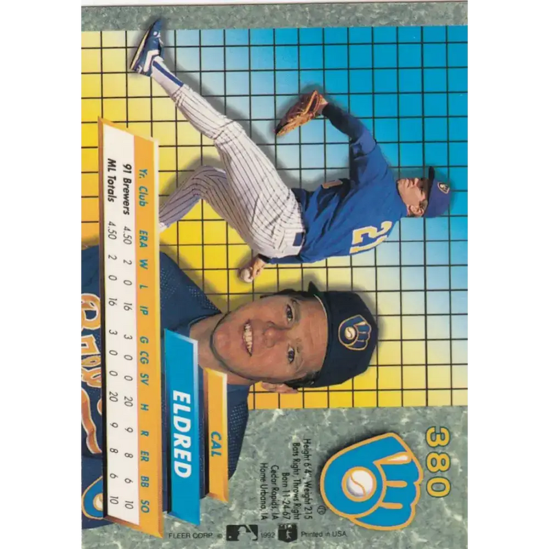 1992 Fleer Ultra #380 Cal Eldred NM-MT Milwaukee Brewers Baseball Card - Baseball Card Single