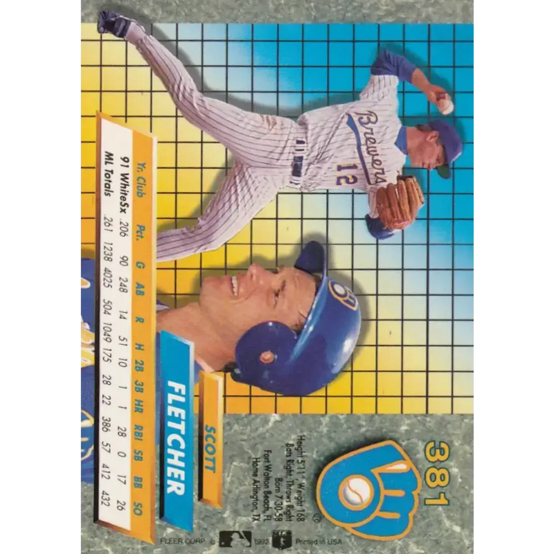 1992 Fleer Ultra #381 Scott Fletcher NM-MT Milwaukee Brewers Baseball Card - Baseball Card Single