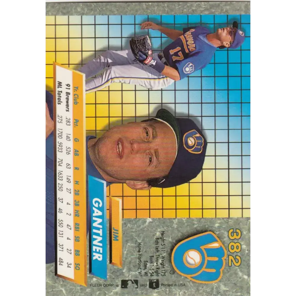 1992 Fleer Ultra #382 Jim Gantner NM-MT Milwaukee Brewers Baseball Card - Baseball Card Single