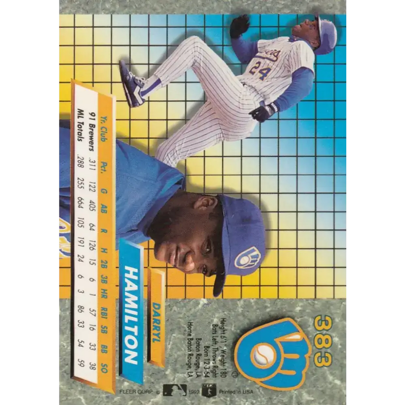 1992 Fleer Ultra #383 Darryl Hamilton NM-MT Milwaukee Brewers Baseball Card - Baseball Card Single