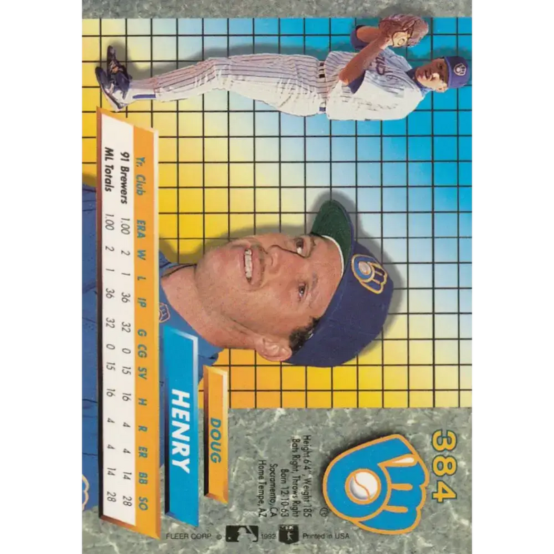 1992 Fleer Ultra #384 Doug Henry NM-MT RC Rookie Milwaukee Brewers Baseball Card - Baseball Card Single