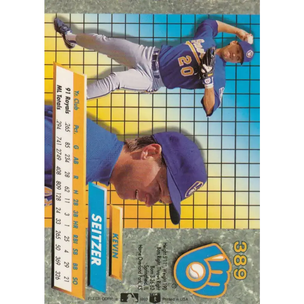 1992 Fleer Ultra #389 Kevin Seitzer NM-MT Milwaukee Brewers Baseball Card - Baseball Card Single