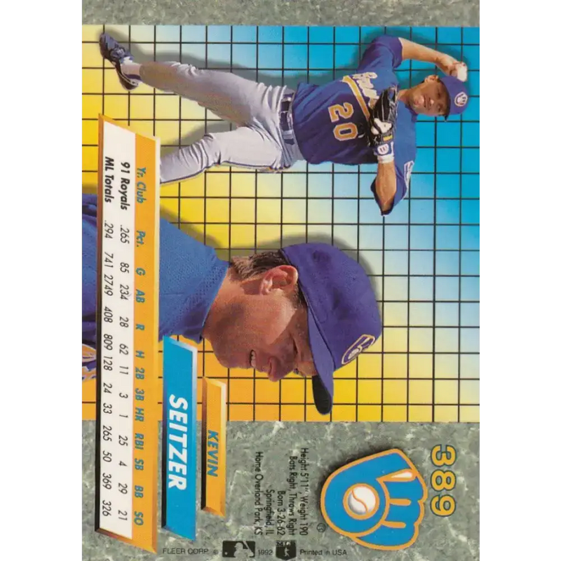 1992 Fleer Ultra #389 Kevin Seitzer NM-MT Milwaukee Brewers Baseball Card - Baseball Card Single