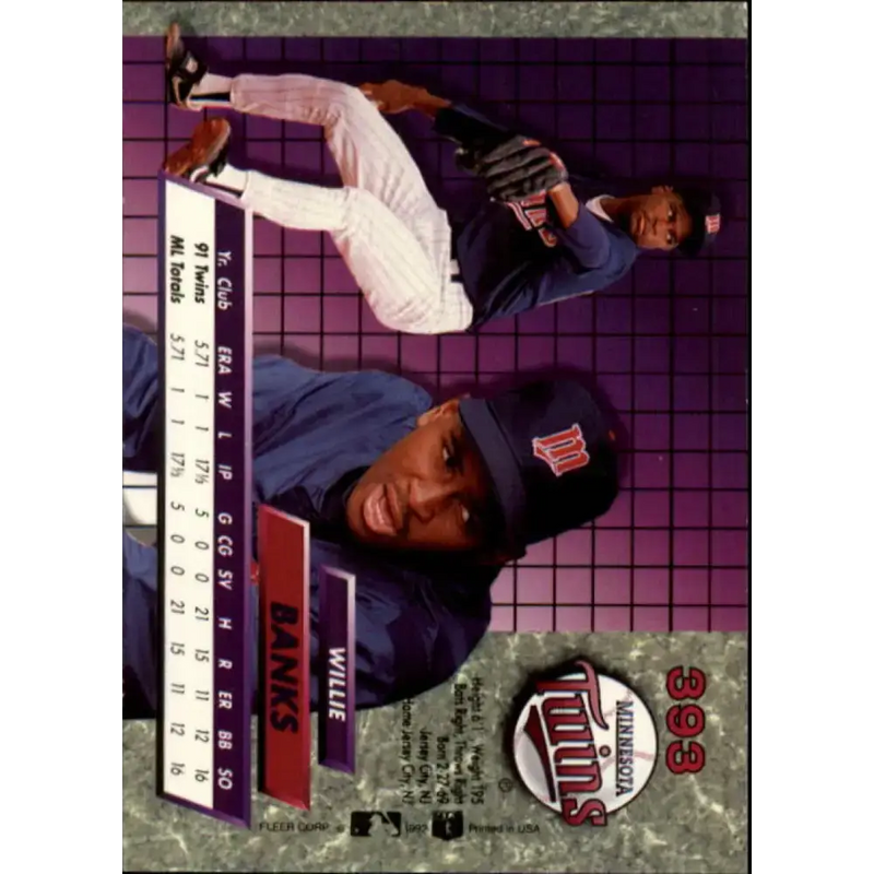 1992 Fleer Ultra #393 Willie Banks NM-MT Minnesota Twins Baseball Card - Baseball Card Single
