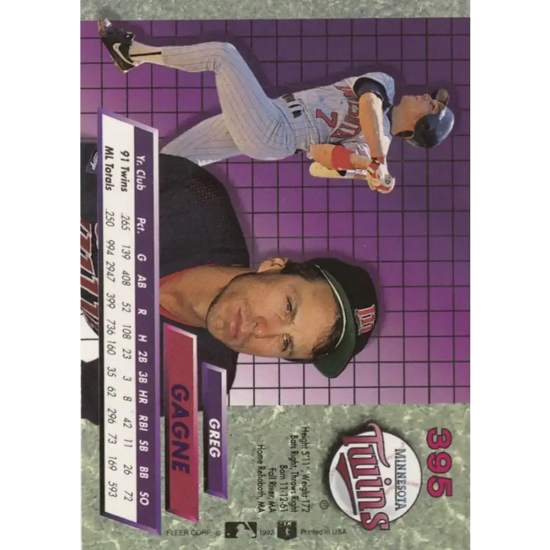 1992 Fleer Ultra #395 Greg Gagne NM-MT Minnesota Twins Baseball Card - Baseball Card Single