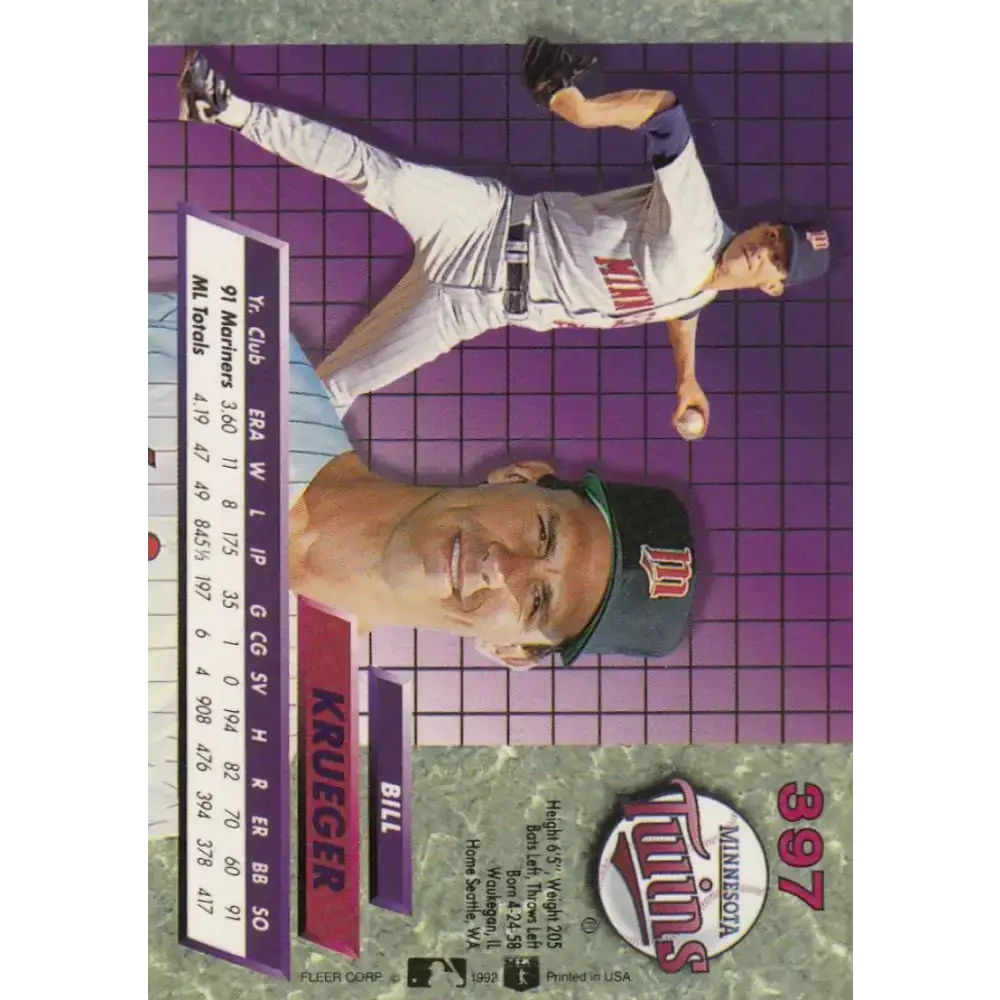 1992 Fleer Ultra #397 Bill Krueger NM-MT Minnesota Twins Baseball Card - Baseball Card Single
