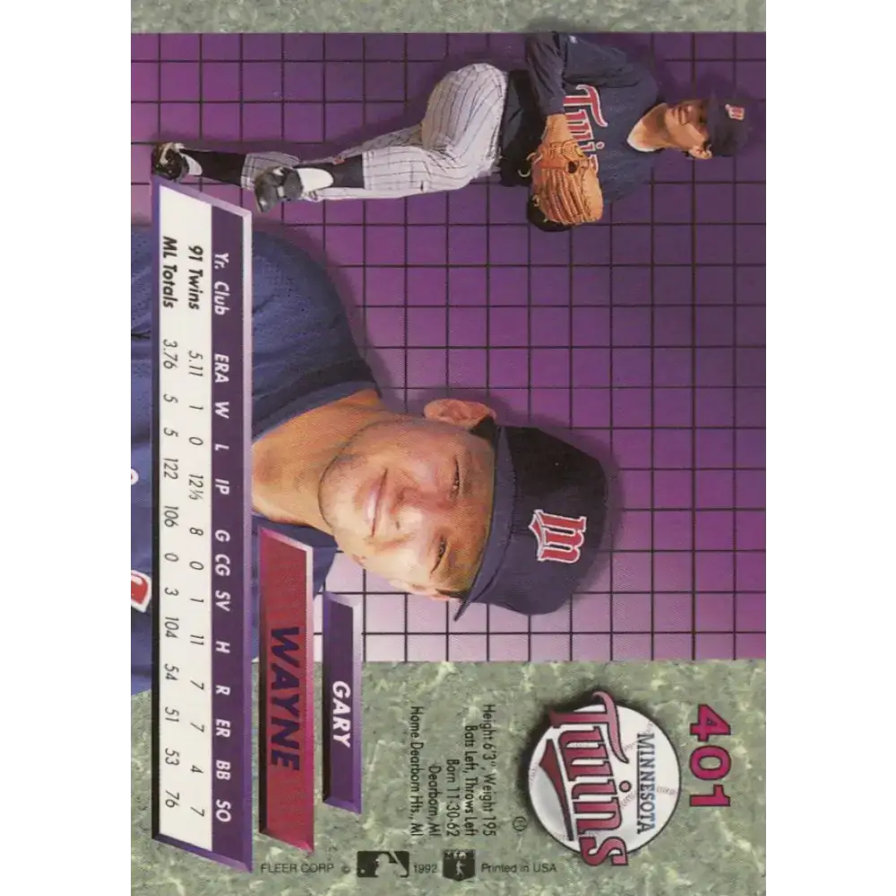 1992 Fleer Ultra #401 Gary Wayne NM-MT Minnesota Twins Baseball Card - Baseball Card Single