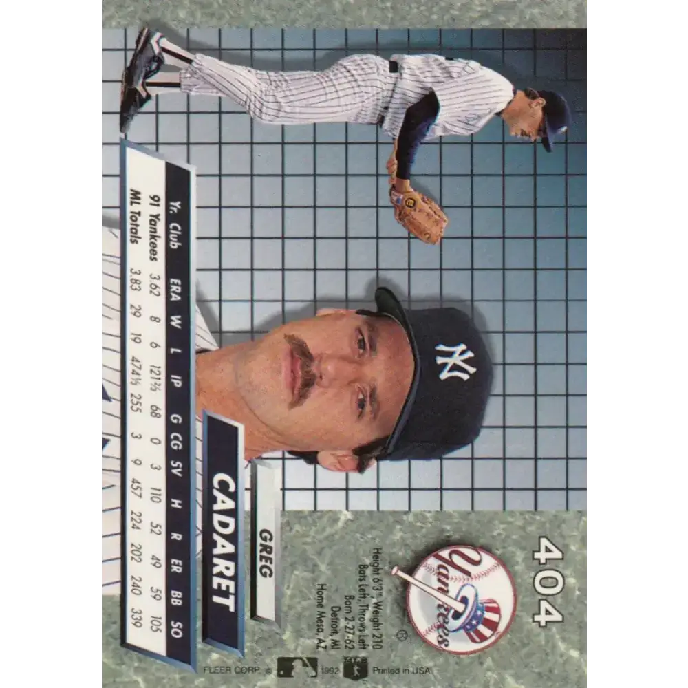 1992 Fleer Ultra #404 Greg Cadaret NM-MT New York Yankees Baseball Card - Baseball Card Single