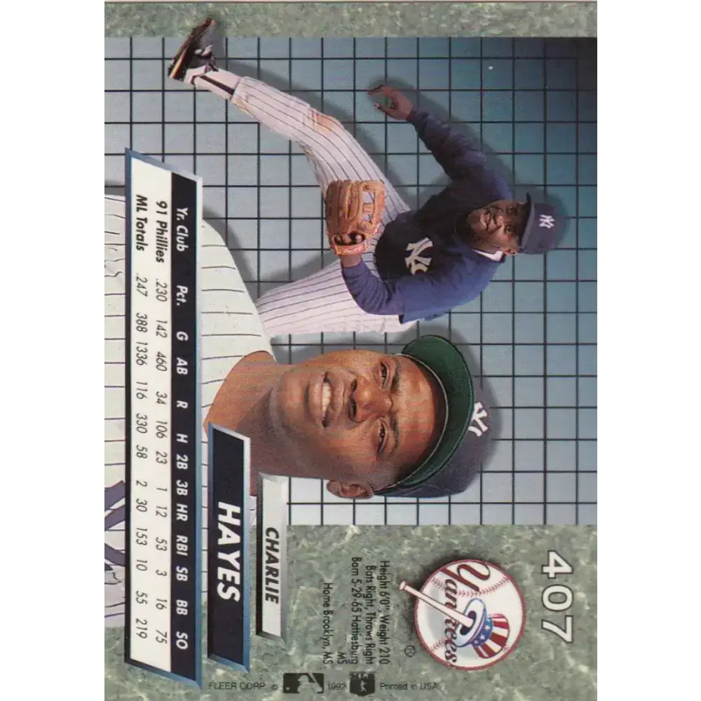 1992 Fleer Ultra #407 Charlie Hayes NM-MT New York Yankees Baseball Card - Baseball Card Single