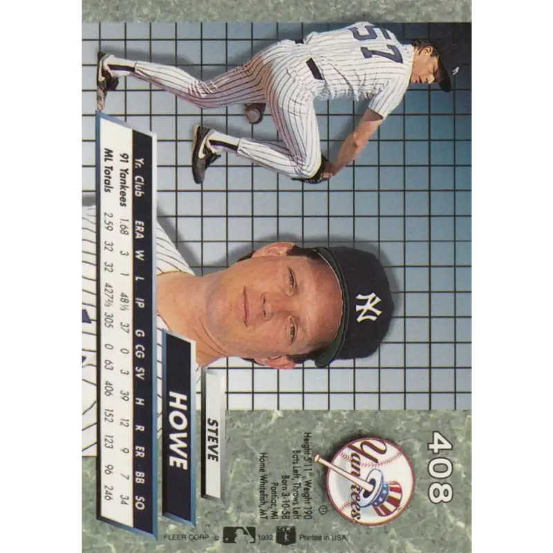 1992 Fleer Ultra #408 Steve Howe NM-MT New York Yankees Baseball Card - Baseball Card Single
