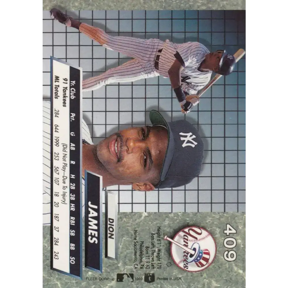 1992 Fleer Ultra #409 Dion James NM-MT New York Yankees Baseball Card - Baseball Card Single