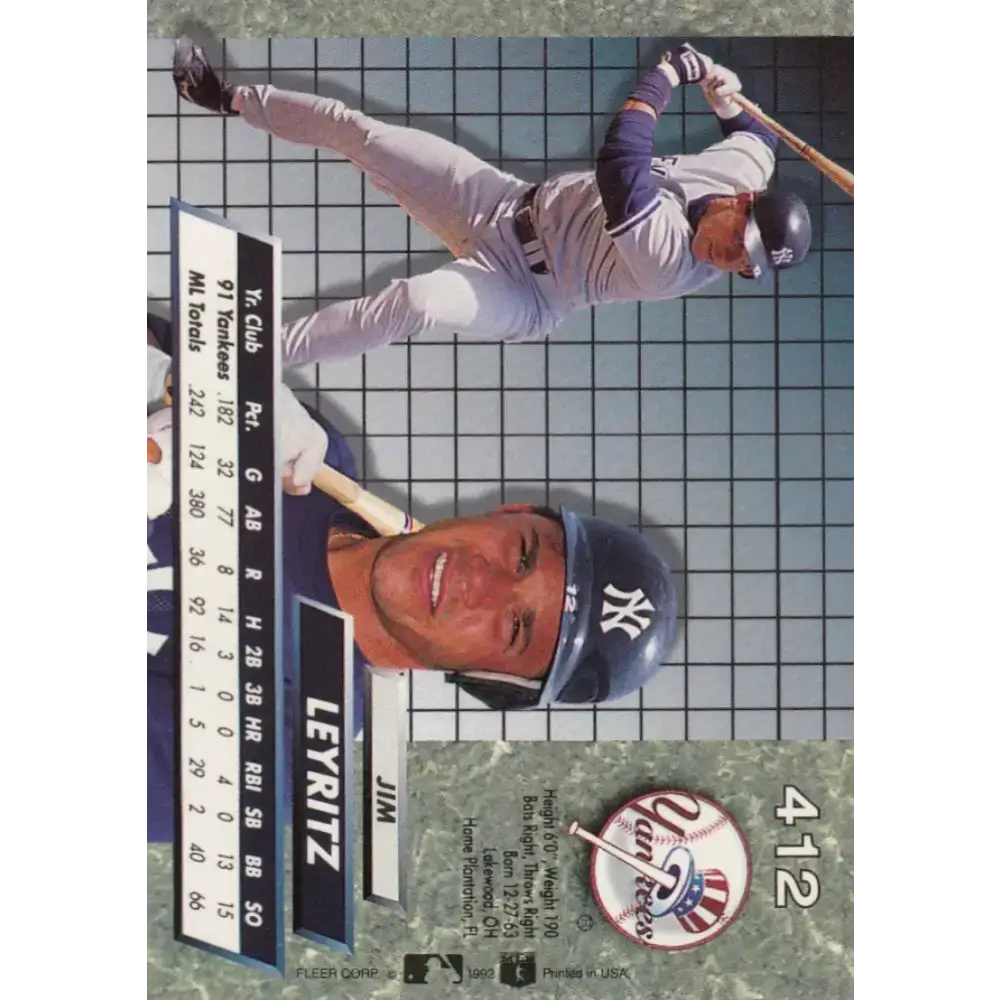 1992 Fleer Ultra #412 Jim Leyritz NM-MT New York Yankees Baseball Card - Baseball Card Single