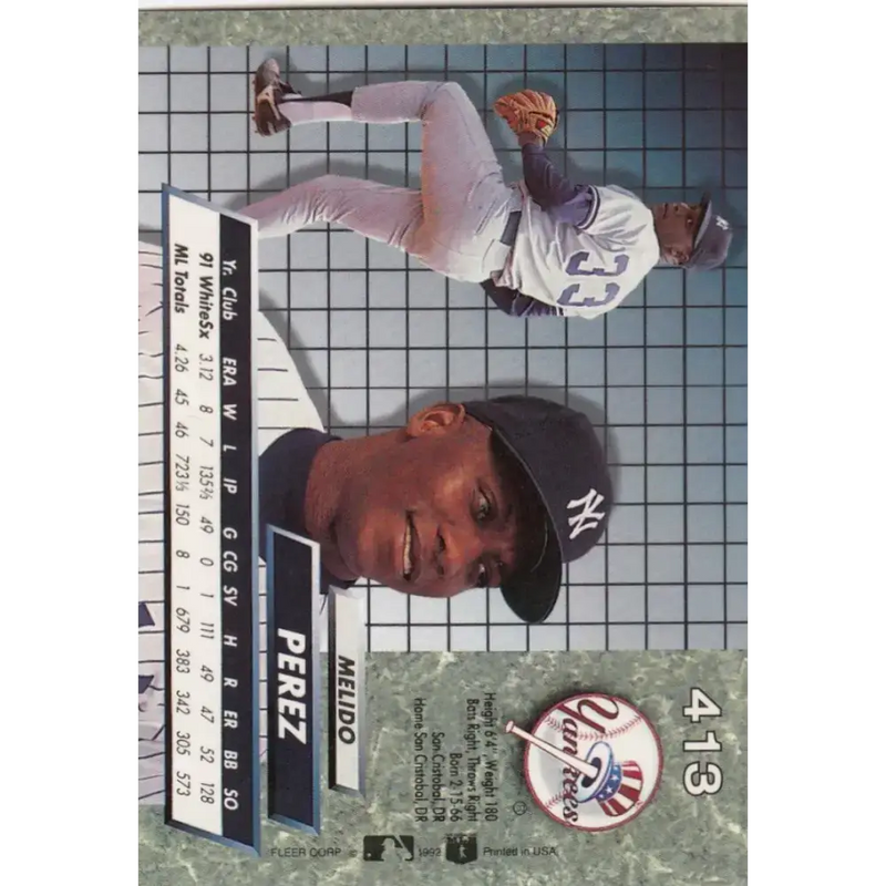 1992 Fleer Ultra #413 Melido Perez NM-MT New York Yankees Baseball Card - Baseball Card Single