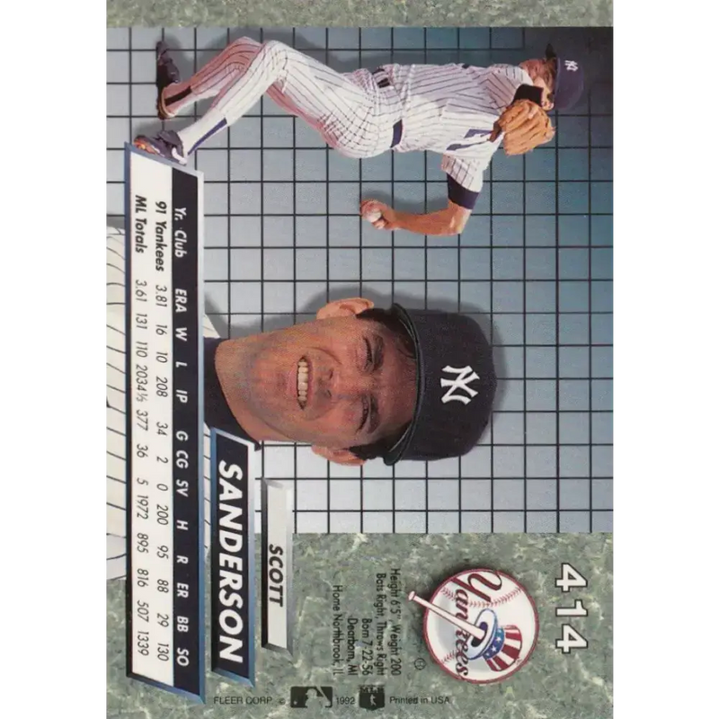 1992 Fleer Ultra #414 Scott Sanderson NM-MT New York Yankees Baseball Card - Baseball Card Single