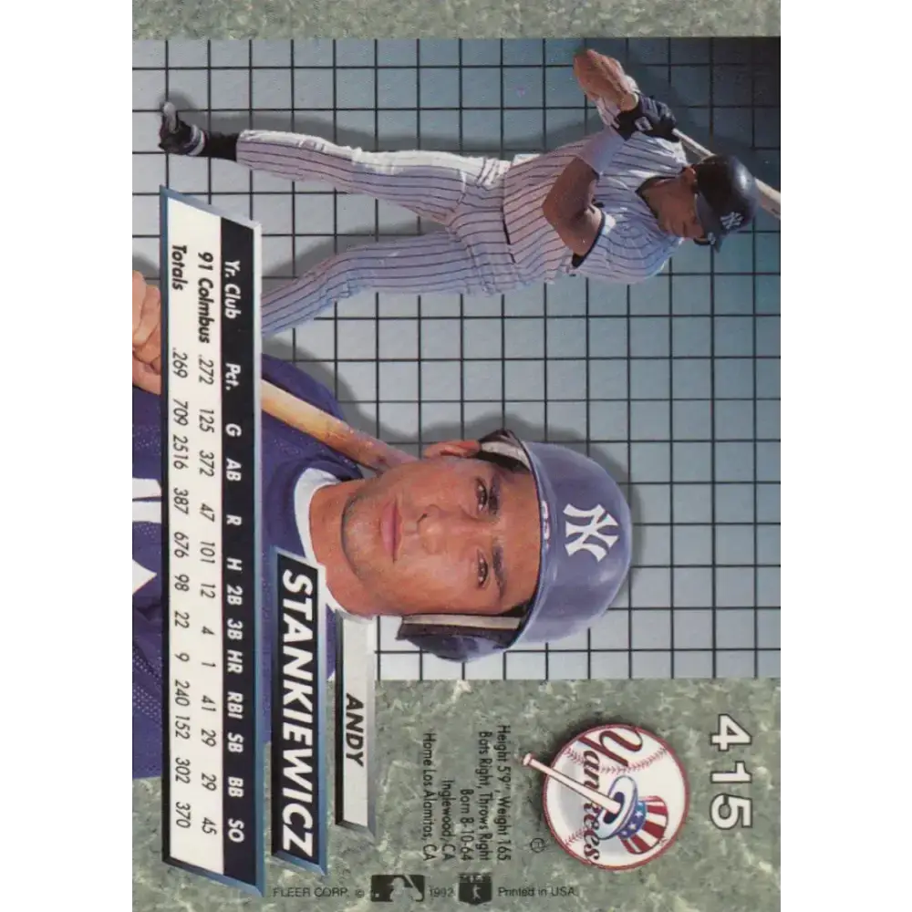 1992 Fleer Ultra #415 Andy Stankiewicz NM-MT New York Yankees Baseball Card - Baseball Card Single