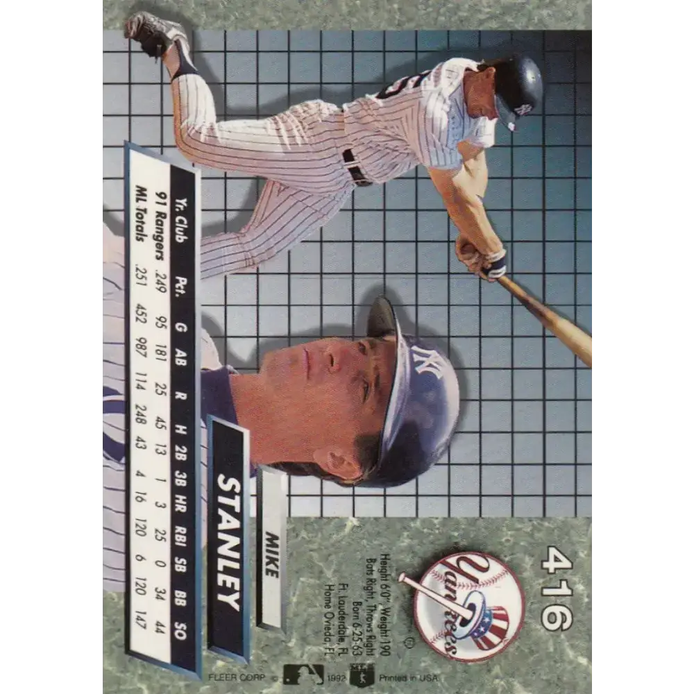 1992 Fleer Ultra #416 Mike Stanley NM-MT New York Yankees Baseball Card - Baseball Card Single