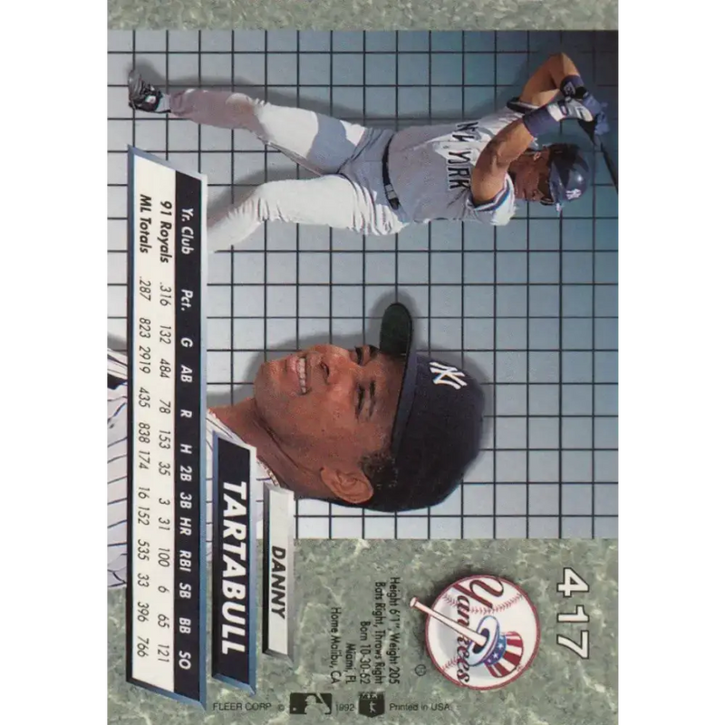 1992 Fleer Ultra #417 Danny Tartabull NM-MT New York Yankees Baseball Card - Baseball Card Single