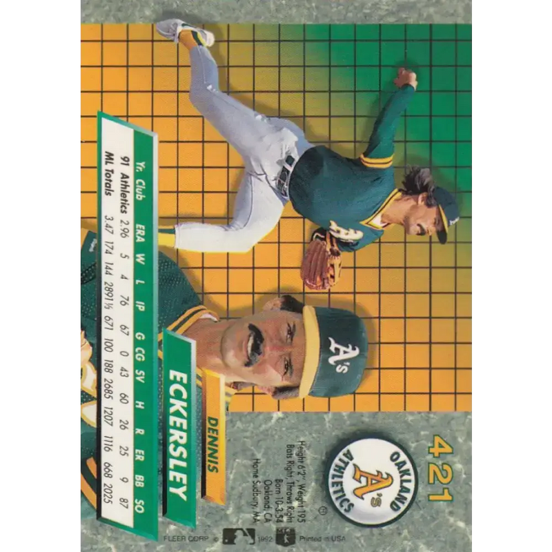 1992 Fleer Ultra #421 Dennis Eckersley NM-MT Oakland Athletics Baseball Card - Baseball Card Single