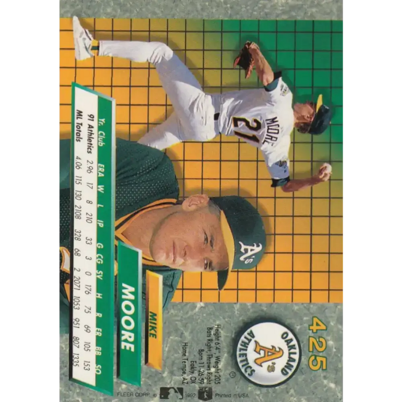 1992 Fleer Ultra #425 Mike Moore NM-MT Oakland Athletics Baseball Card - Baseball Card Single